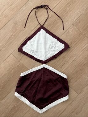 Retrofete Maroon and White Scarf Cut Out Dress